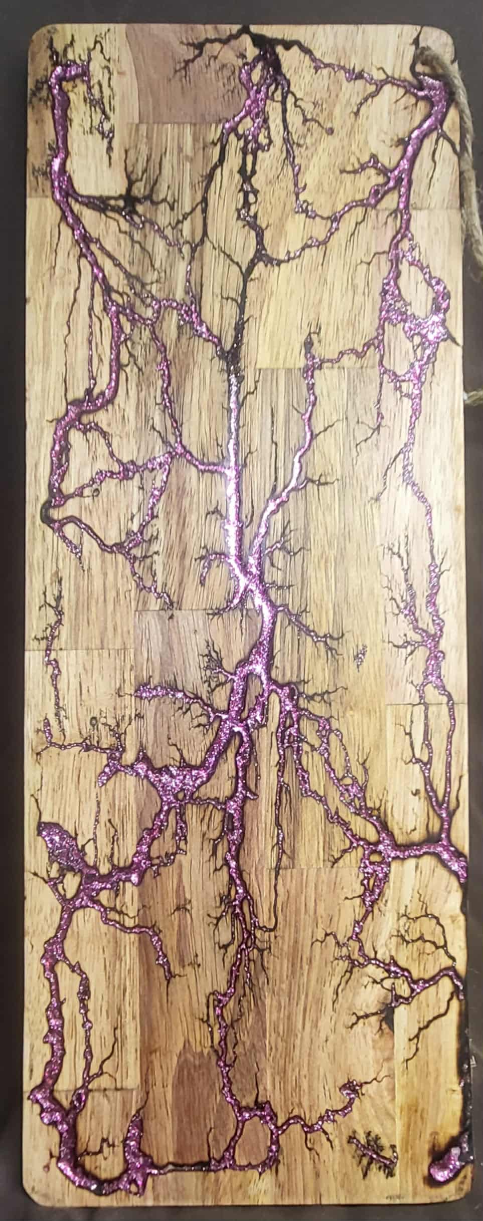 10) 19"x7 1/2" Acacia Wood - Reversible Serving / Charcuterie / Bread / Cutting Board- Sparkling Magenta Fractal Burned - Food Safe