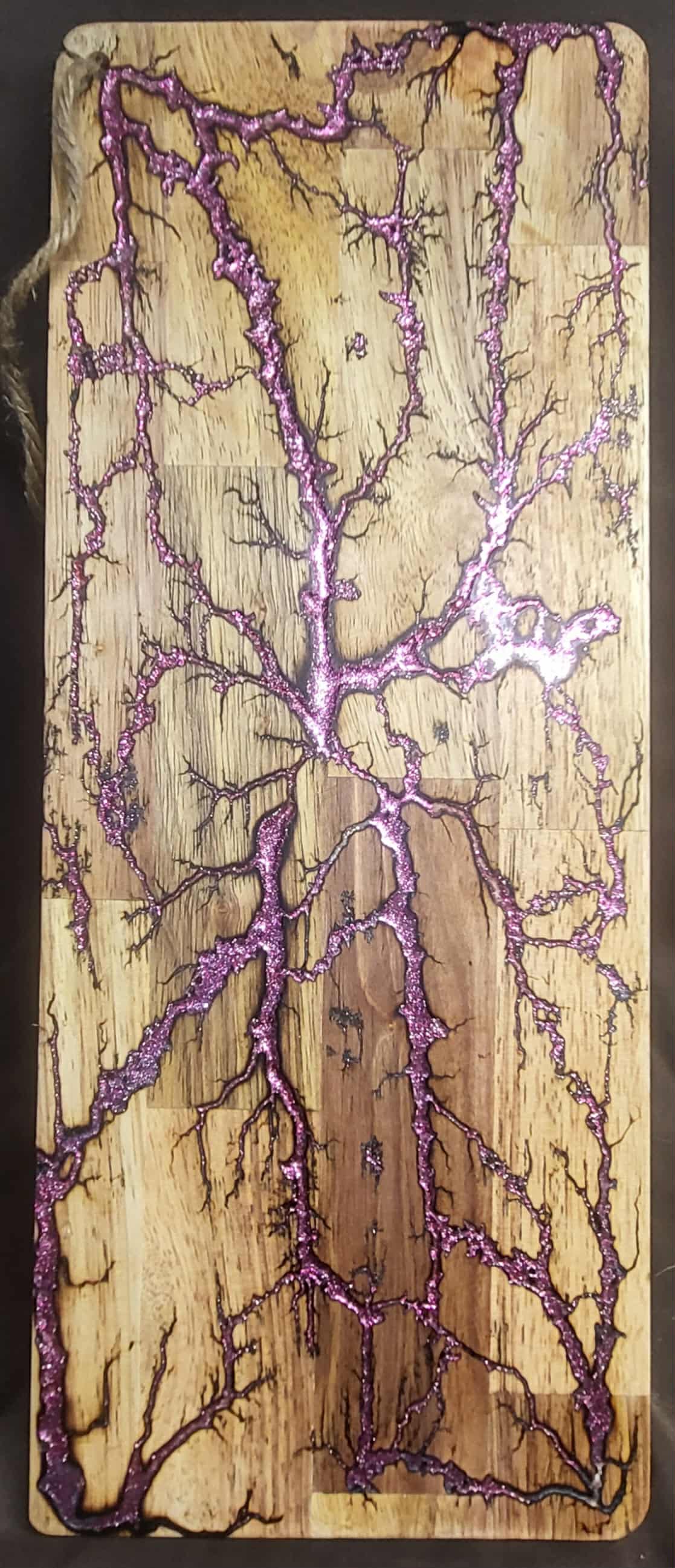 10) 19"x7 1/2" Acacia Wood - Reversible Serving / Charcuterie / Bread / Cutting Board- Sparkling Magenta Fractal Burned - Food Safe