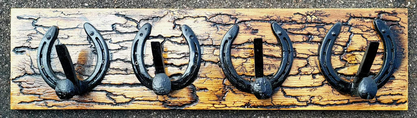 Reclaimed Horseshoe Fractal Burned Coat & Hat Rack