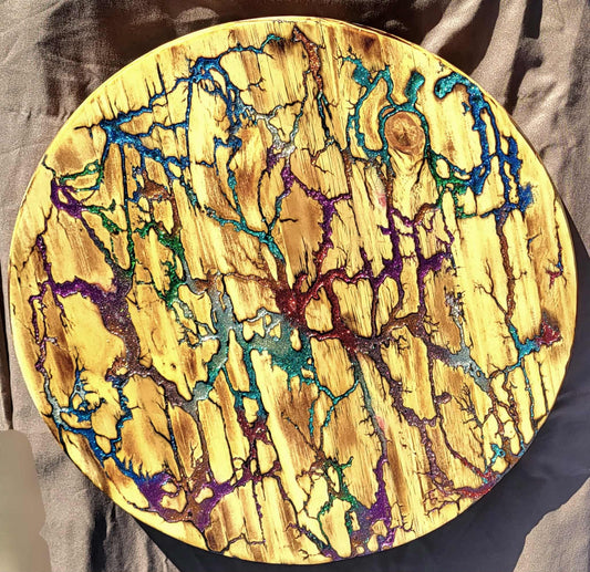 17 1/2" Multicolor Sparkling Fractal Burned Lazy Susan - Centerpiece