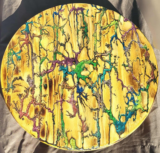 17 1/2" Multicolor Sparkling Fractal Burned Lazy Susan - Centerpiece