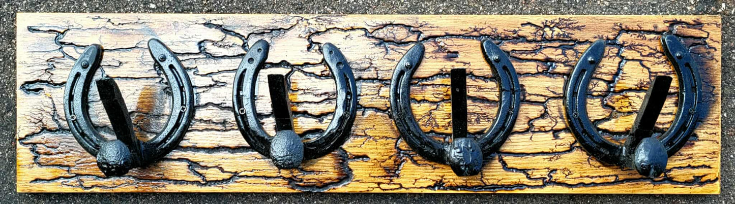 Reclaimed Horseshoe Fractal Burned Coat & Hat Rack