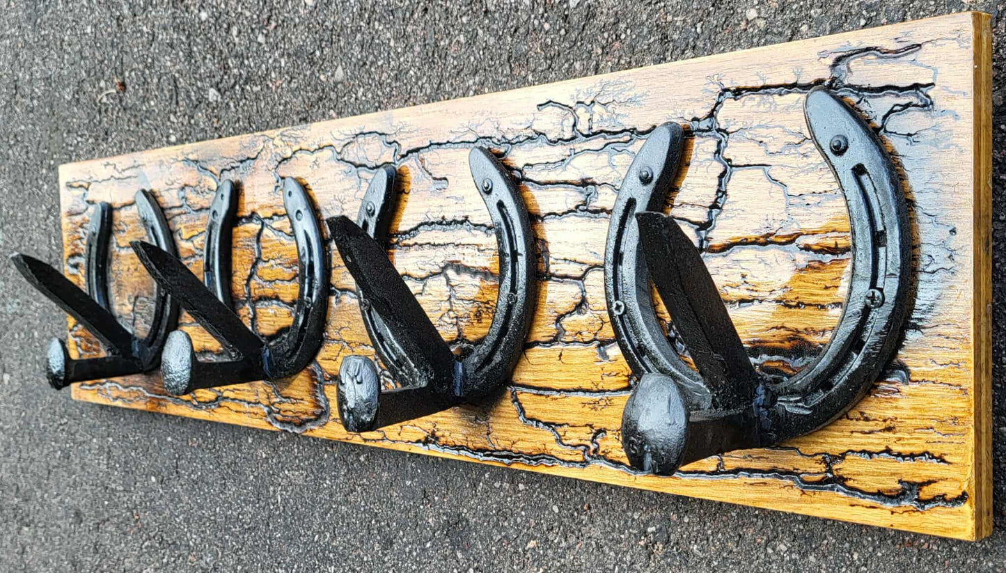 Reclaimed Horseshoe Fractal Burned Coat & Hat Rack