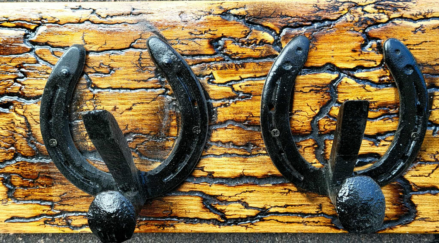 Reclaimed Horseshoe Fractal Burned Coat & Hat Rack