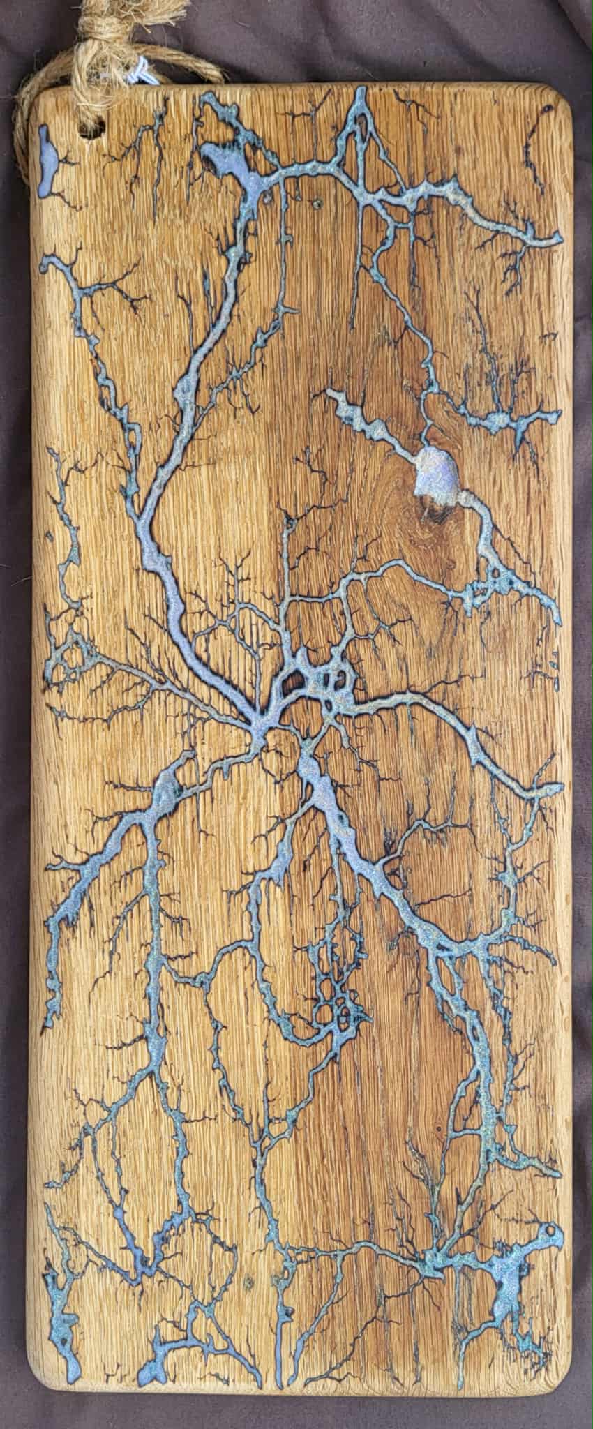 2)   20"x8" Solid Oak Reversible Serving / Charcuterie / Bread / Cutting Board- Magenta & Light Blue- Fractal Burned - Food Safe