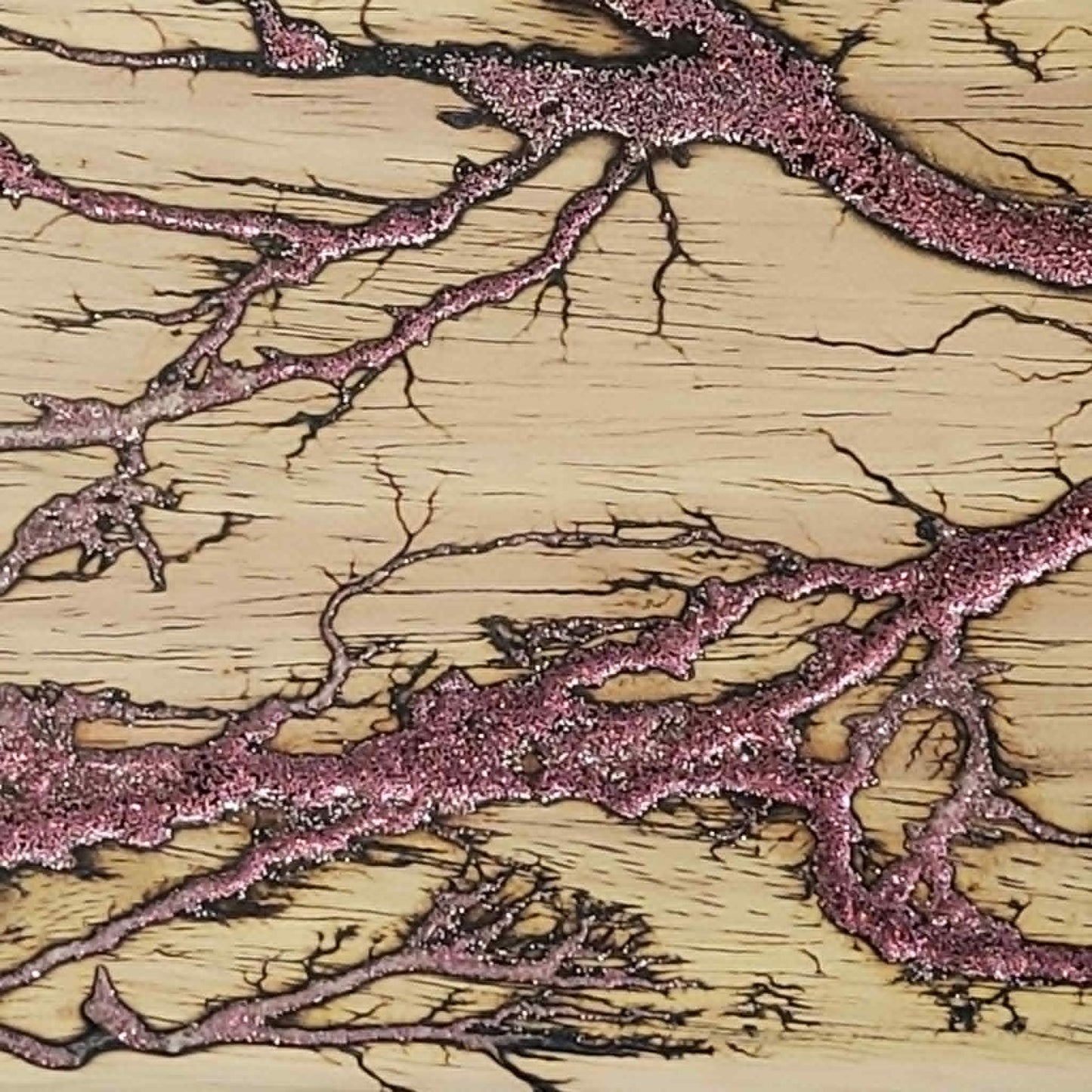 2) 19"x7 1/4" Acacia Wood - Reversible Serving / Charcuterie / Bread / Cutting Board- Sparkling Rose Fractal Burned