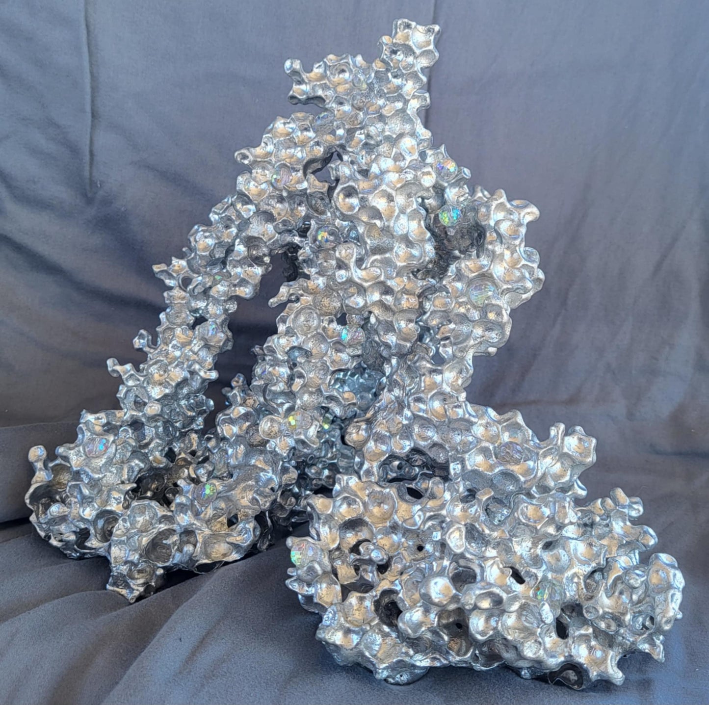 Unique Aluminum Sculpture with Crystal Prism Orbs - Aluminum Casting