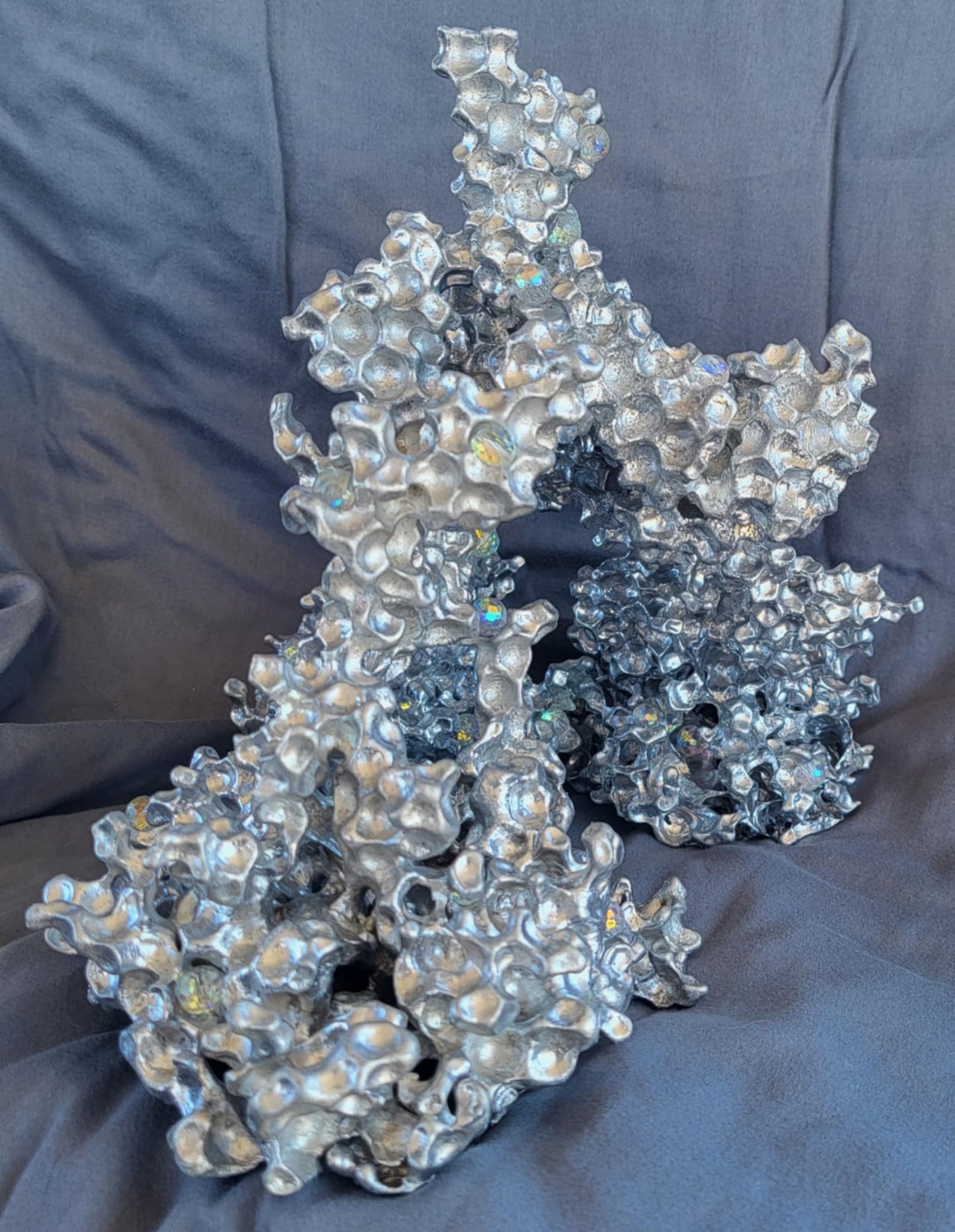 Unique Aluminum Sculpture with Crystal Prism Orbs - Aluminum Casting