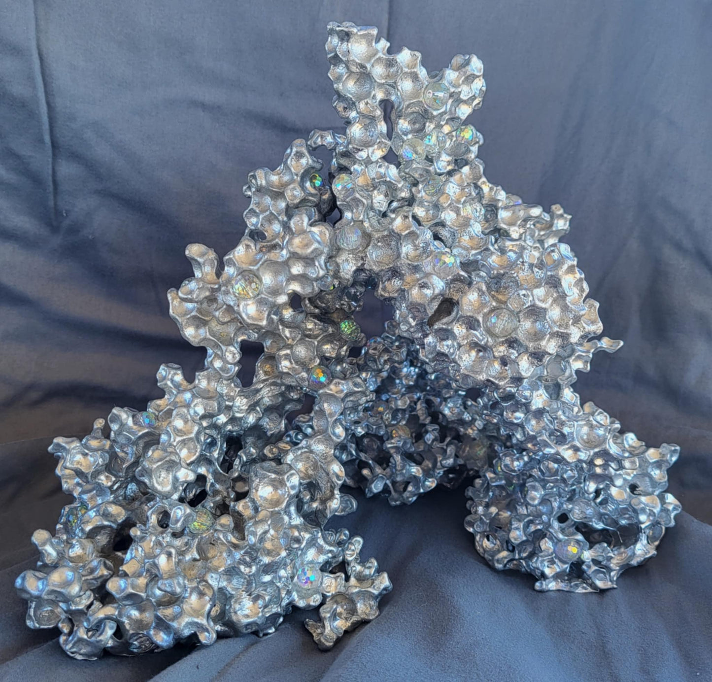Unique Aluminum Sculpture with Crystal Prism Orbs - Aluminum Casting