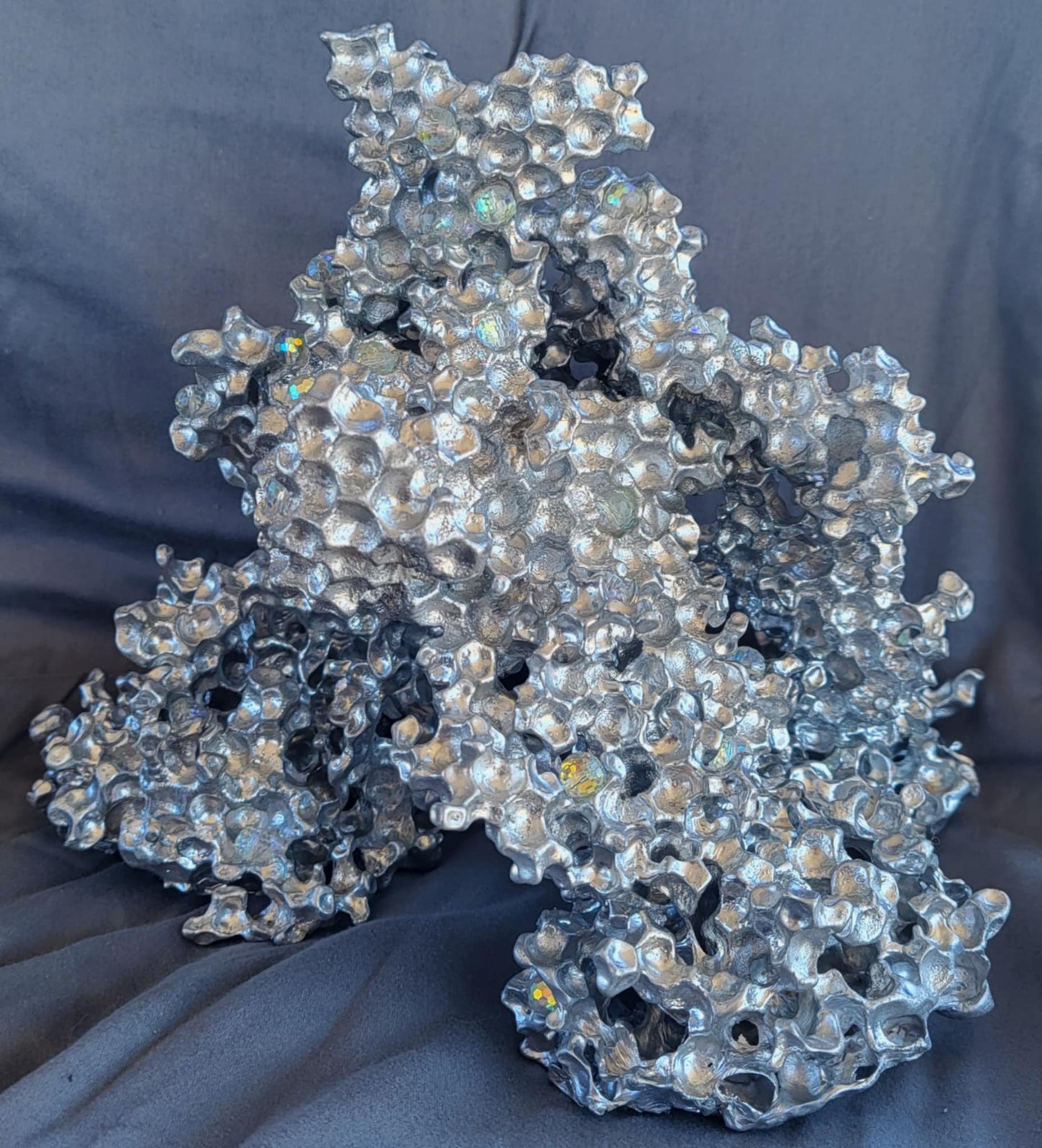 Unique Aluminum Sculpture with Crystal Prism Orbs - Aluminum Casting