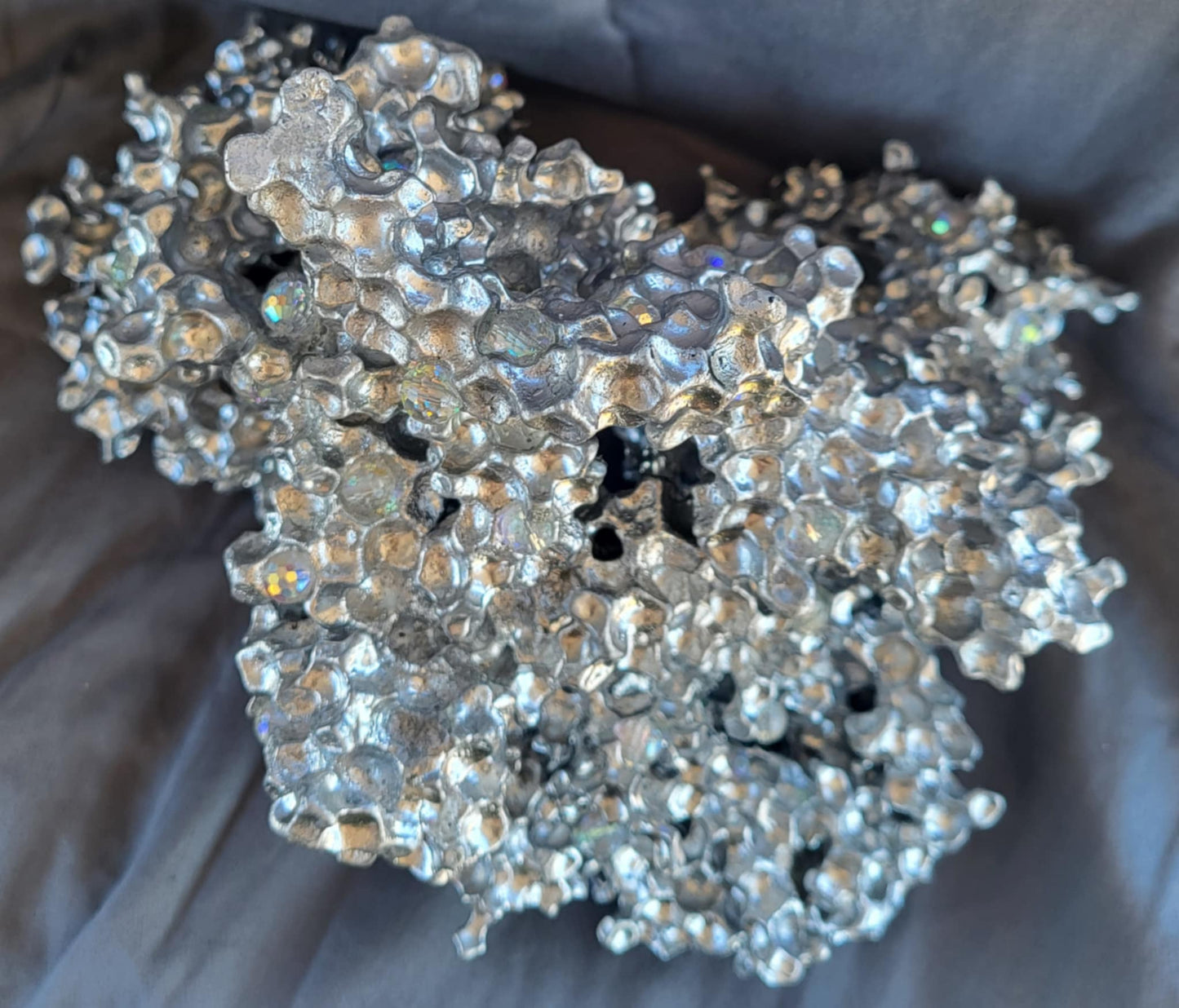 Unique Aluminum Sculpture with Crystal Prism Orbs - Aluminum Casting