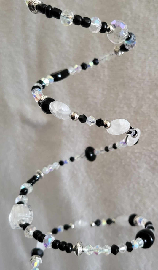 Black & White Crystal Suncatcher Spinner, Suncatcher Wind Spinner, Spiral Beaded Suncatcher, Spiral Wind Catcher