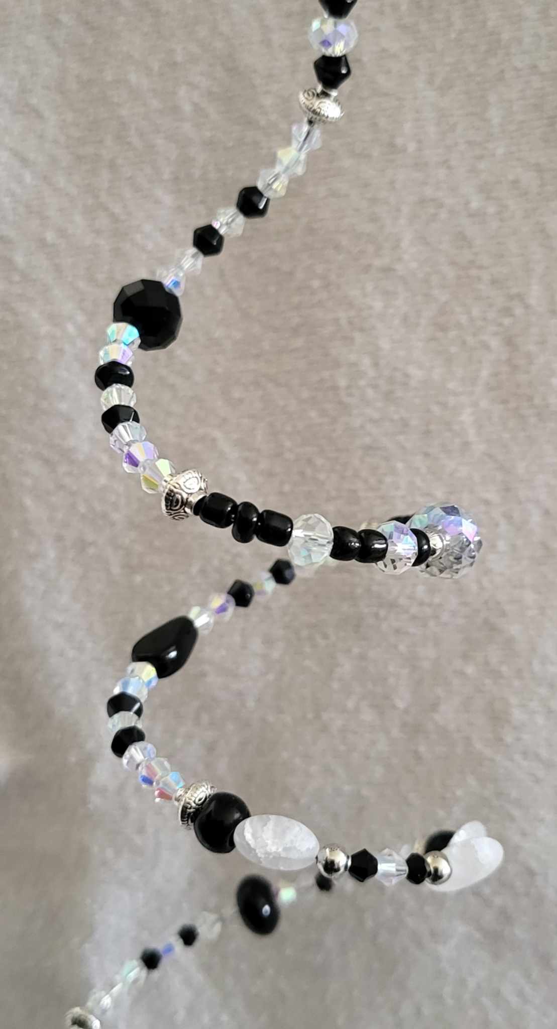 Black & White Crystal Suncatcher Spinner, Suncatcher Wind Spinner, Spiral Beaded Suncatcher, Spiral Wind Catcher