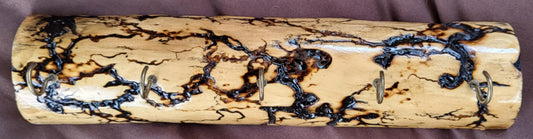Fractal Burned Wood Key Holder / Mug Holder with 5 Hooks