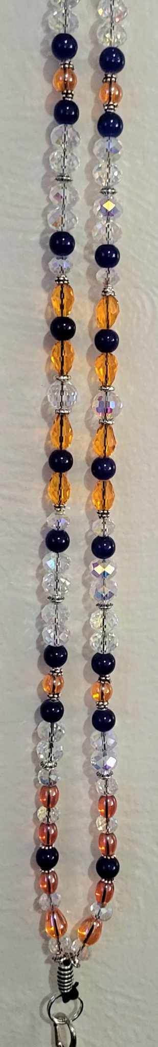 Orange & Blue Beaded Crystal Badge / ID Holder Lanyard - Denver Broncos Colors