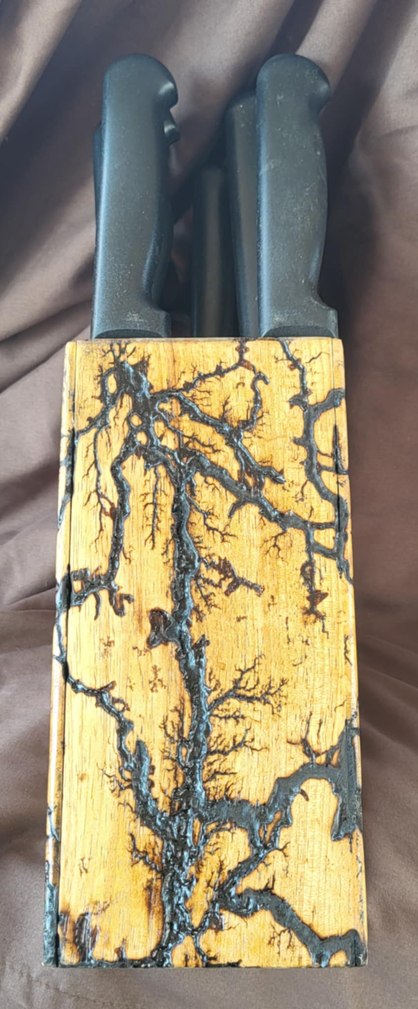 Fractal Burned Knife Block Set with Natural Polyurethane Finish