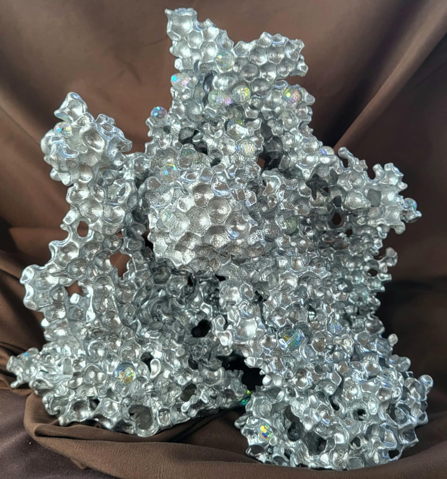Unique Aluminum Sculpture with Crystal Prism Orbs - Aluminum Casting