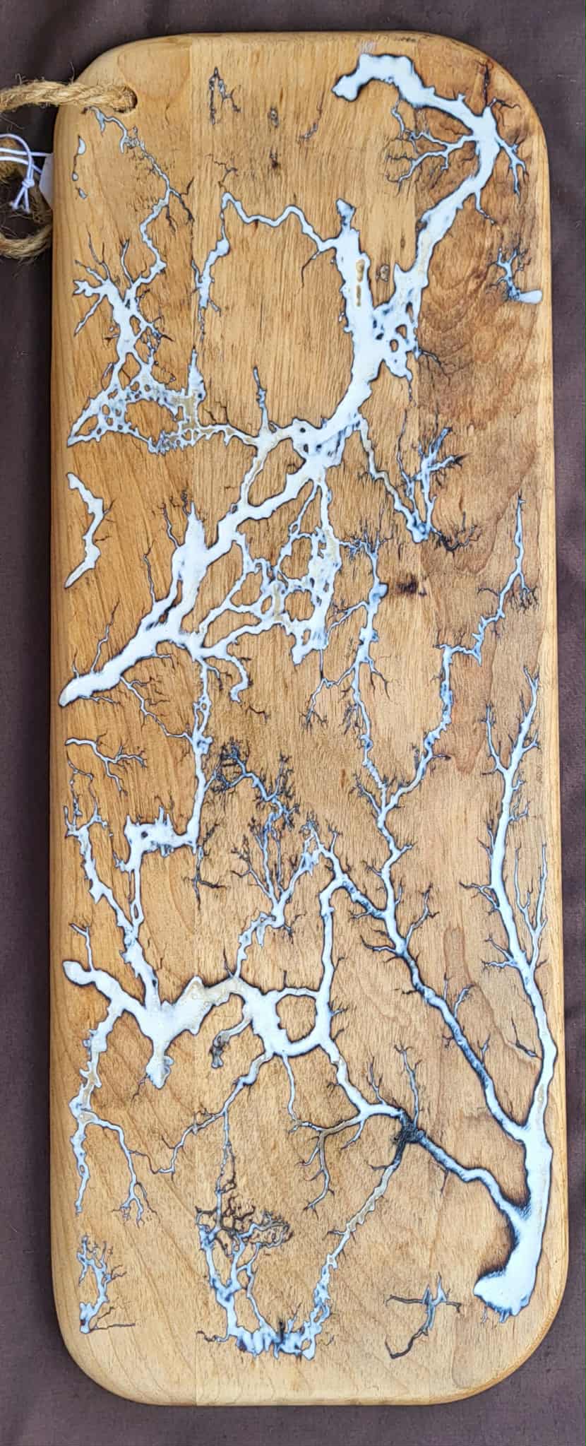 4)   20"x8" Solid Oak Reversible Serving / Charcuterie / Bread / Cutting Board- White Fractal Burned - Food Safe