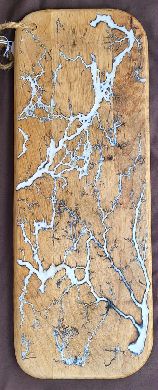 4)   20"x8" Solid Oak Reversible Serving / Charcuterie / Bread / Cutting Board- White Fractal Burned - Food Safe