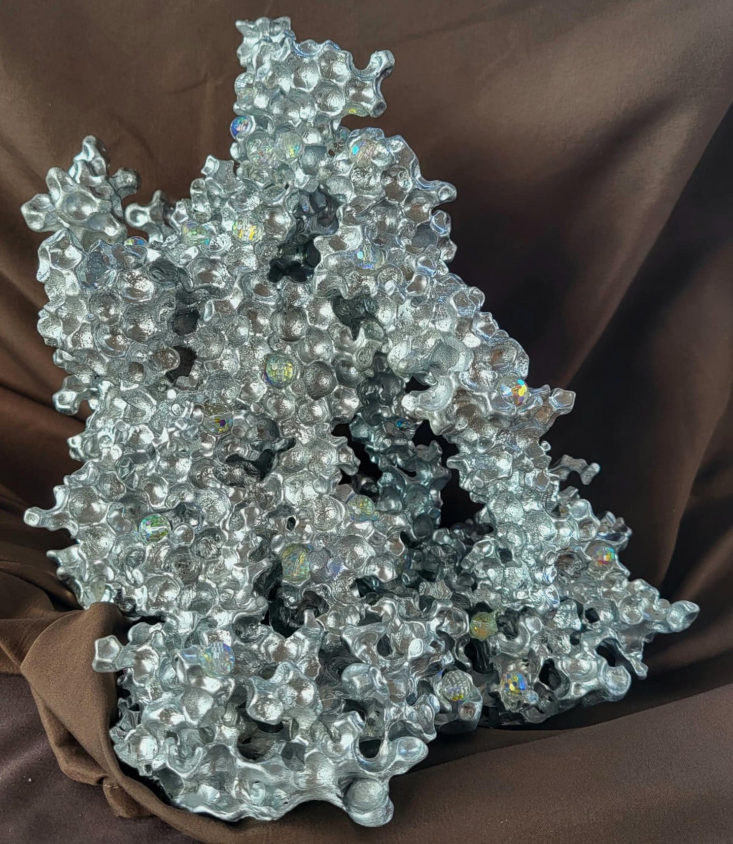 Unique Aluminum Sculpture with Crystal Prism Orbs - Aluminum Casting