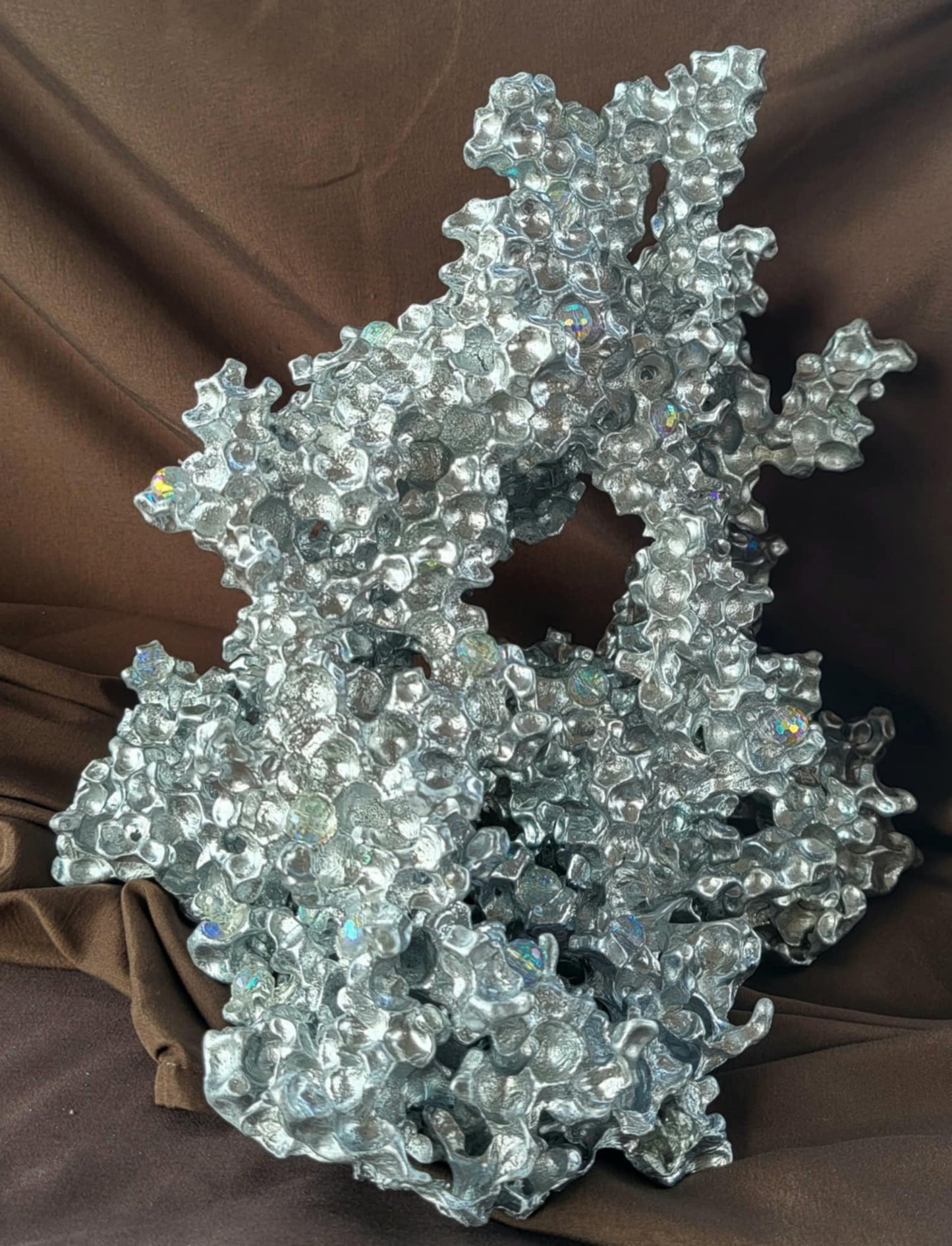 Unique Aluminum Sculpture with Crystal Prism Orbs - Aluminum Casting