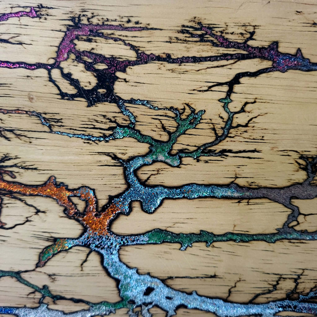 4) 19 1/2" x 7" Reversible Serving / Charcuterie / Bread Board- Sparkling Multicolored - Fractal Burned - Food Safe