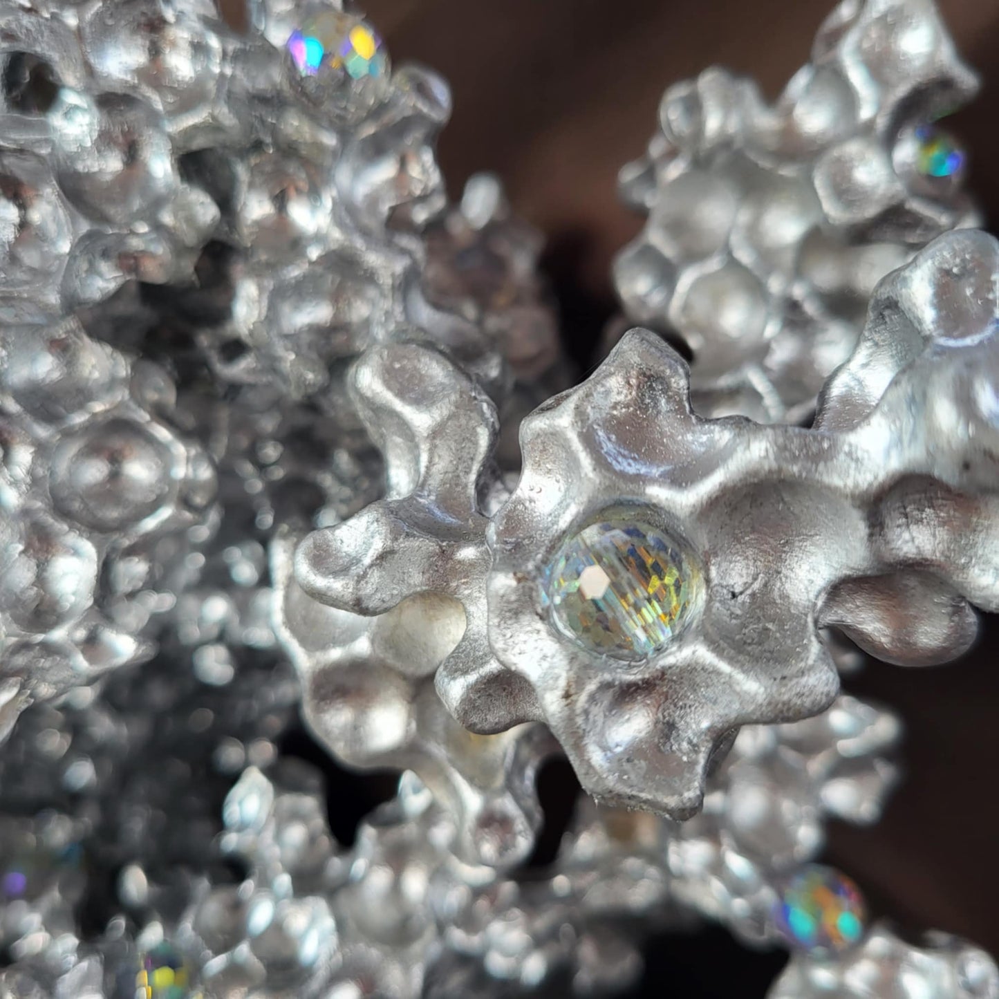 Unique Aluminum Sculpture with Crystal Prism Orbs - Aluminum Casting