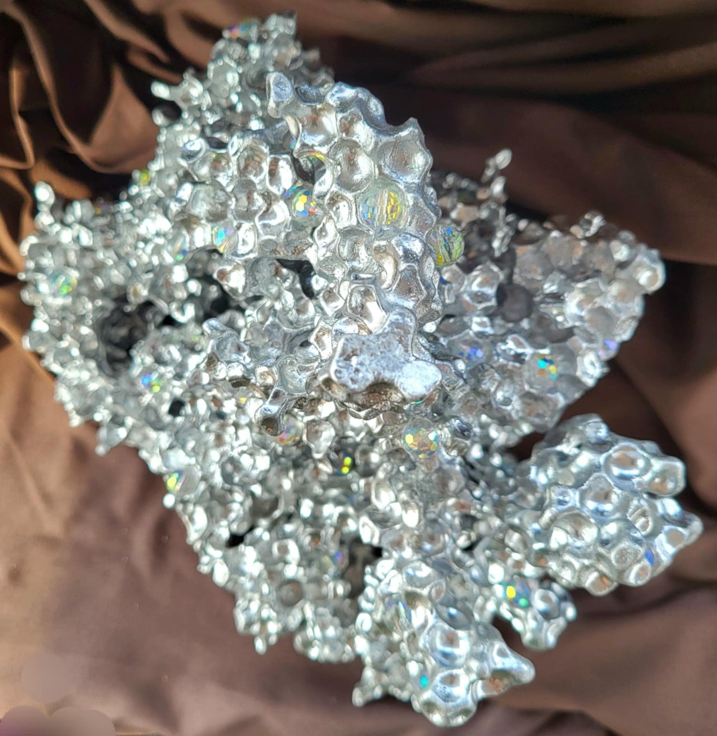Unique Aluminum Sculpture with Crystal Prism Orbs - Aluminum Casting