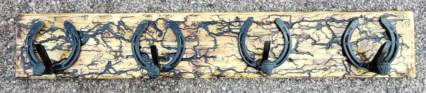 4' Reclaimed Horseshoe Fractal Burned Coat & Hat Rack - Decorative Cowboy Hat