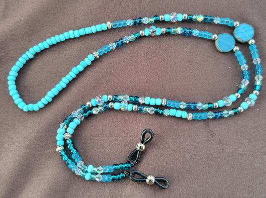 Light Blue Crystal Lightweight Beaded Eyeglass Lanyard / Eyeglass Chains / Eyeglass Holder