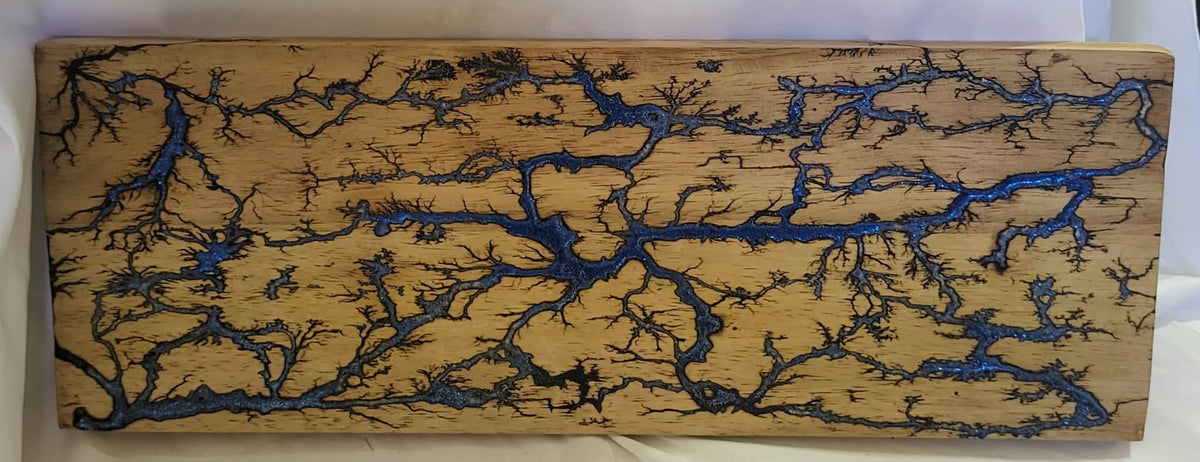 6) 19"x7" Reversible Serving / Charcuterie / Bread / Cutting Board- Sparkling Ice Blue & Royal Blue - Fractal Burned - Food Safe