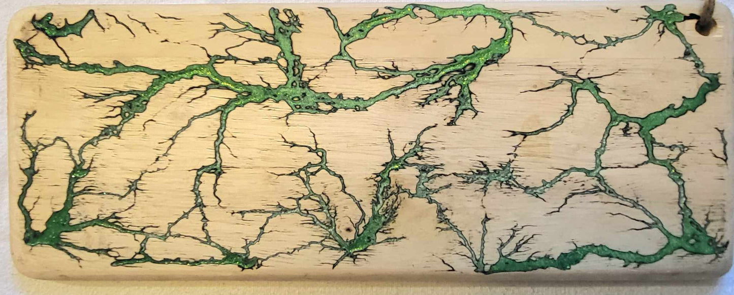 6) 20"x8" Reversible Serving / Charcuterie / Bread / Cutting Board- Neon Green & Emerald Green - Fractal Burned - Food Safe