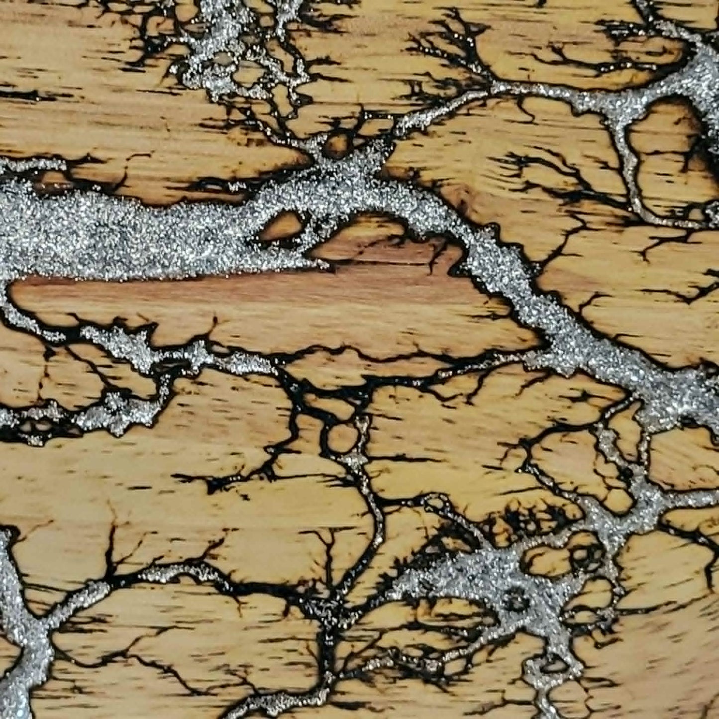 7) 19"x7 1/4" Acacia Wood - Reversible Serving / Charcuterie / Bread / Cutting Board- Sparkling Champagne Fractal Burned