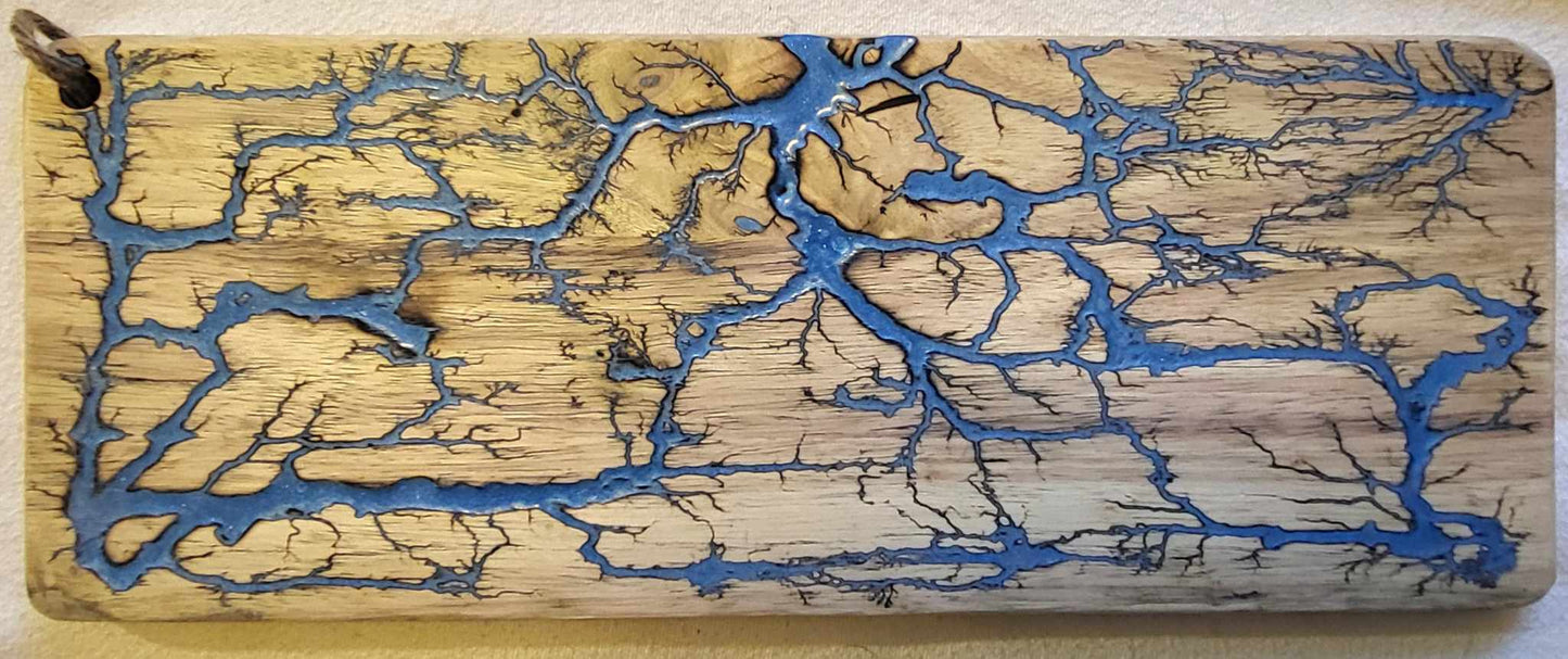 7) 20"x8" Reversible Serving / Charcuterie / Bread / Cutting Board - Light Blue / Blueish Silver Fractal Burned - Food Safe