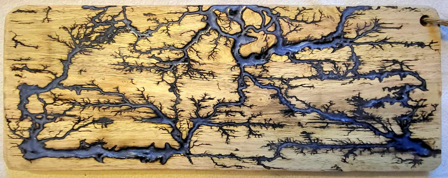7) 20"x8" Reversible Serving / Charcuterie / Bread / Cutting Board - Light Blue / Blueish Silver Fractal Burned - Food Safe