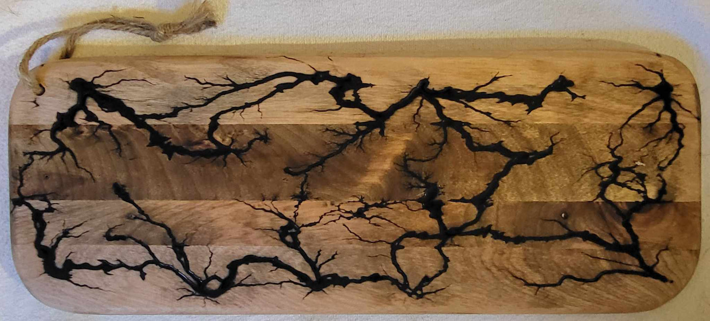 8) 20"x8" Reversible Serving / Charcuterie / Bread / Cutting Board- Black Fractal Burned - Food Safe