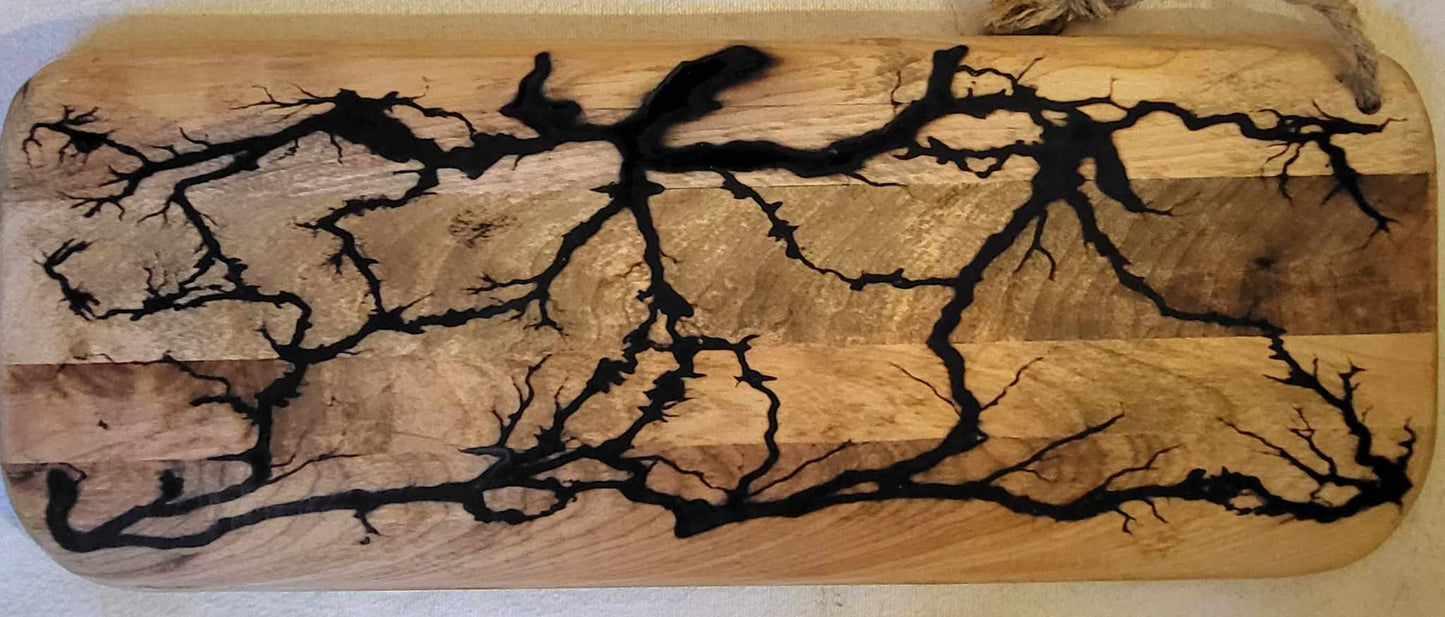8) 20"x8" Reversible Serving / Charcuterie / Bread / Cutting Board- Black Fractal Burned - Food Safe