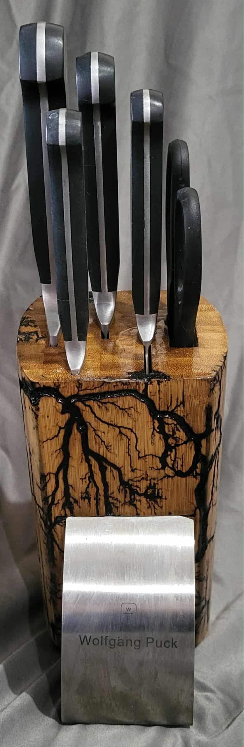 Fractal Burned Knife Block Set with Natural Polyurethane Finish
