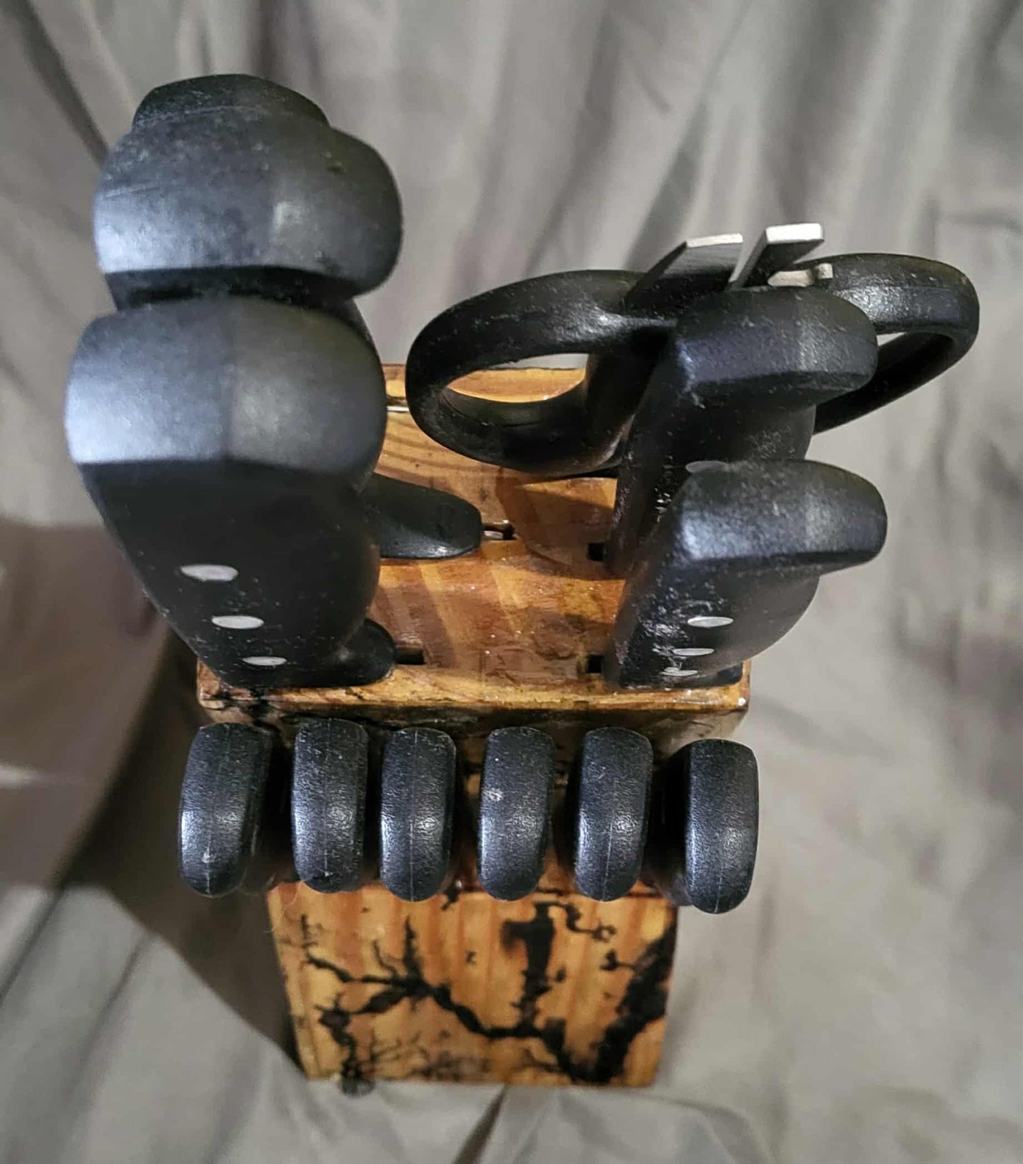 Fractal Burned Knife Block Set with Natural Polyurethane Finish