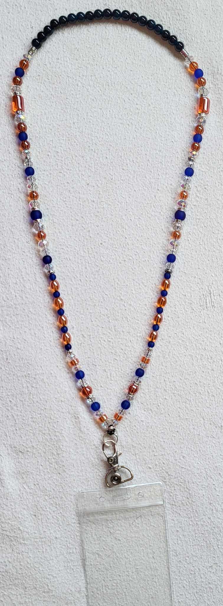 Orange & Blue Beaded Crystal Badge / ID Holder Lanyard