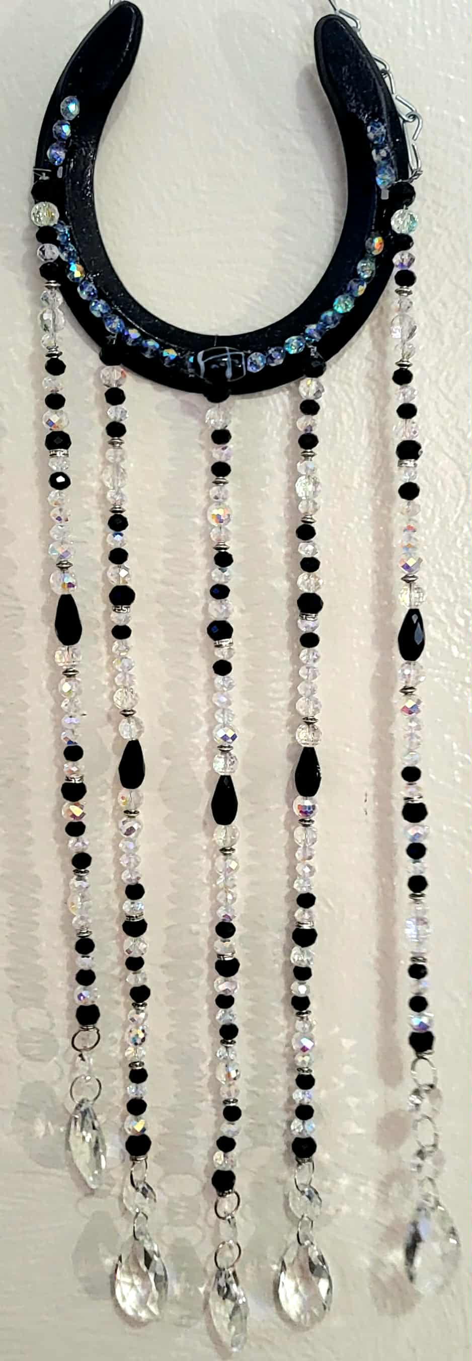 Black Crystal Horseshoe Sun Catcher, Garden Art, Yard Decor