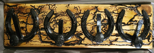 Reclaimed Horseshoe Fractal Burned Coat & Hat Rack