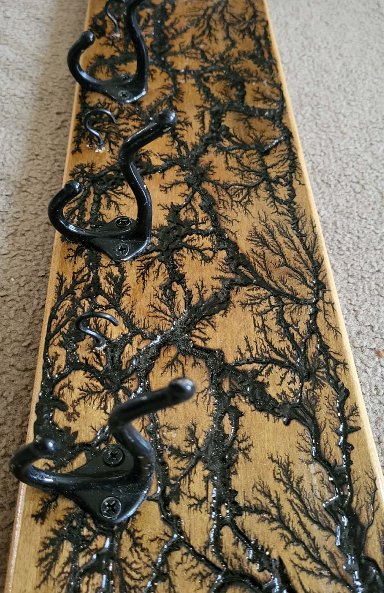 Fractal Burned Coat Rack with Key Holder