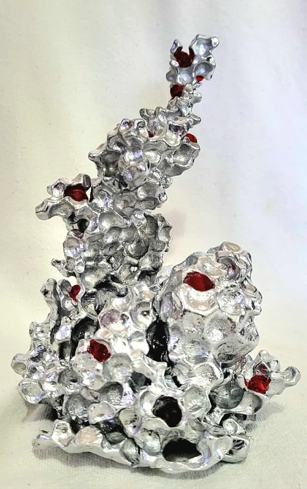Aluminum Sculpture with Red Crystal