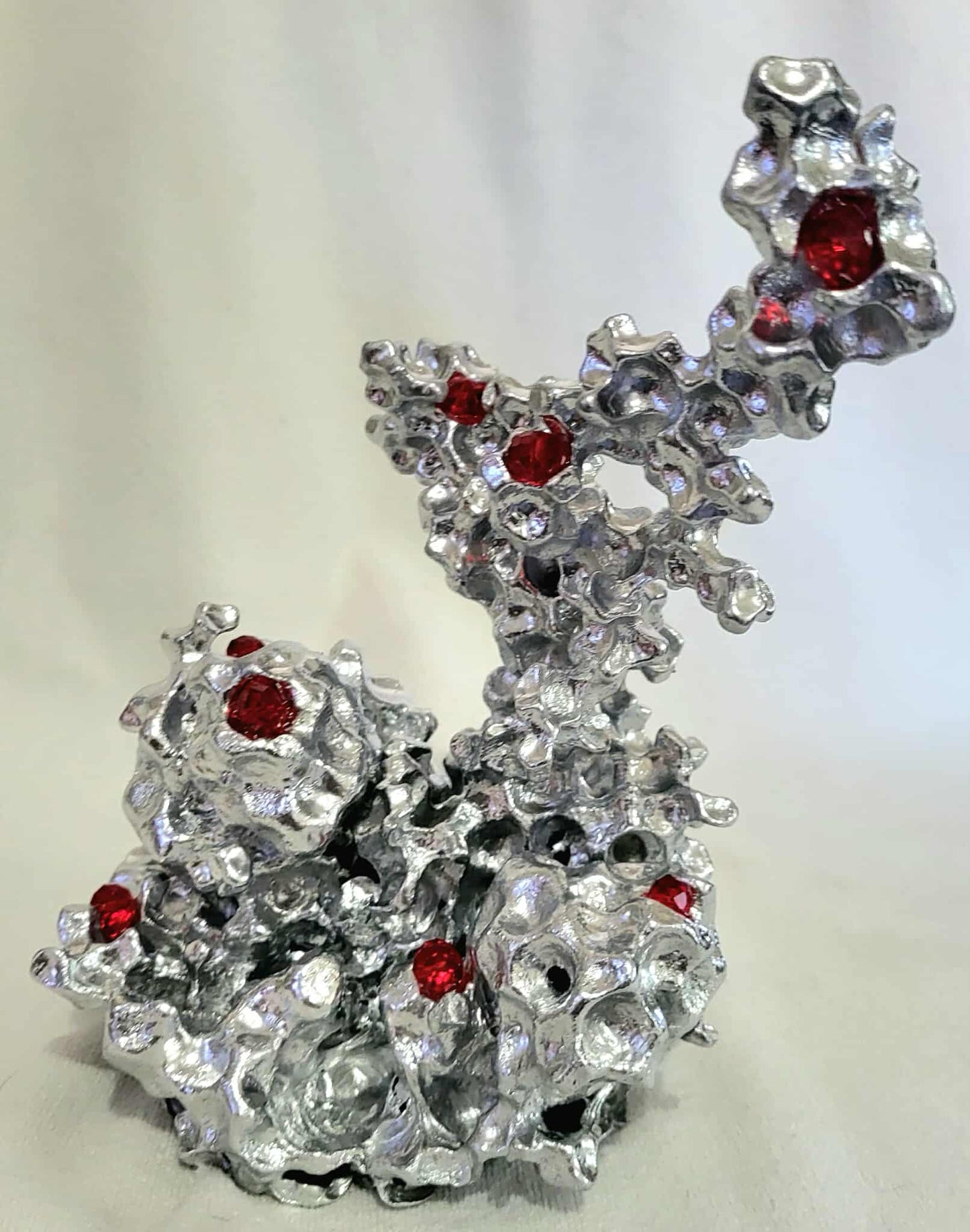 Aluminum Sculpture with Red Crystal