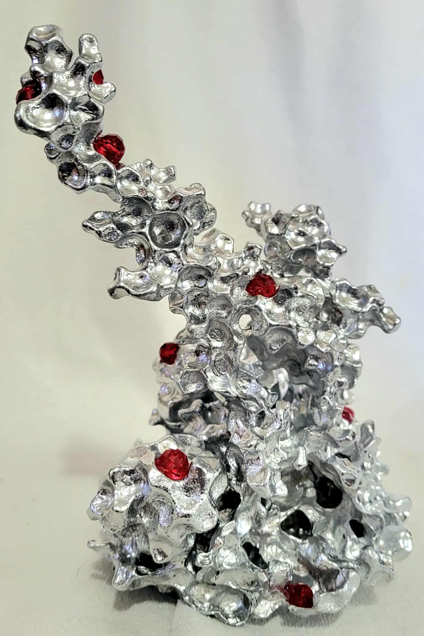 Aluminum Sculpture with Red Crystal