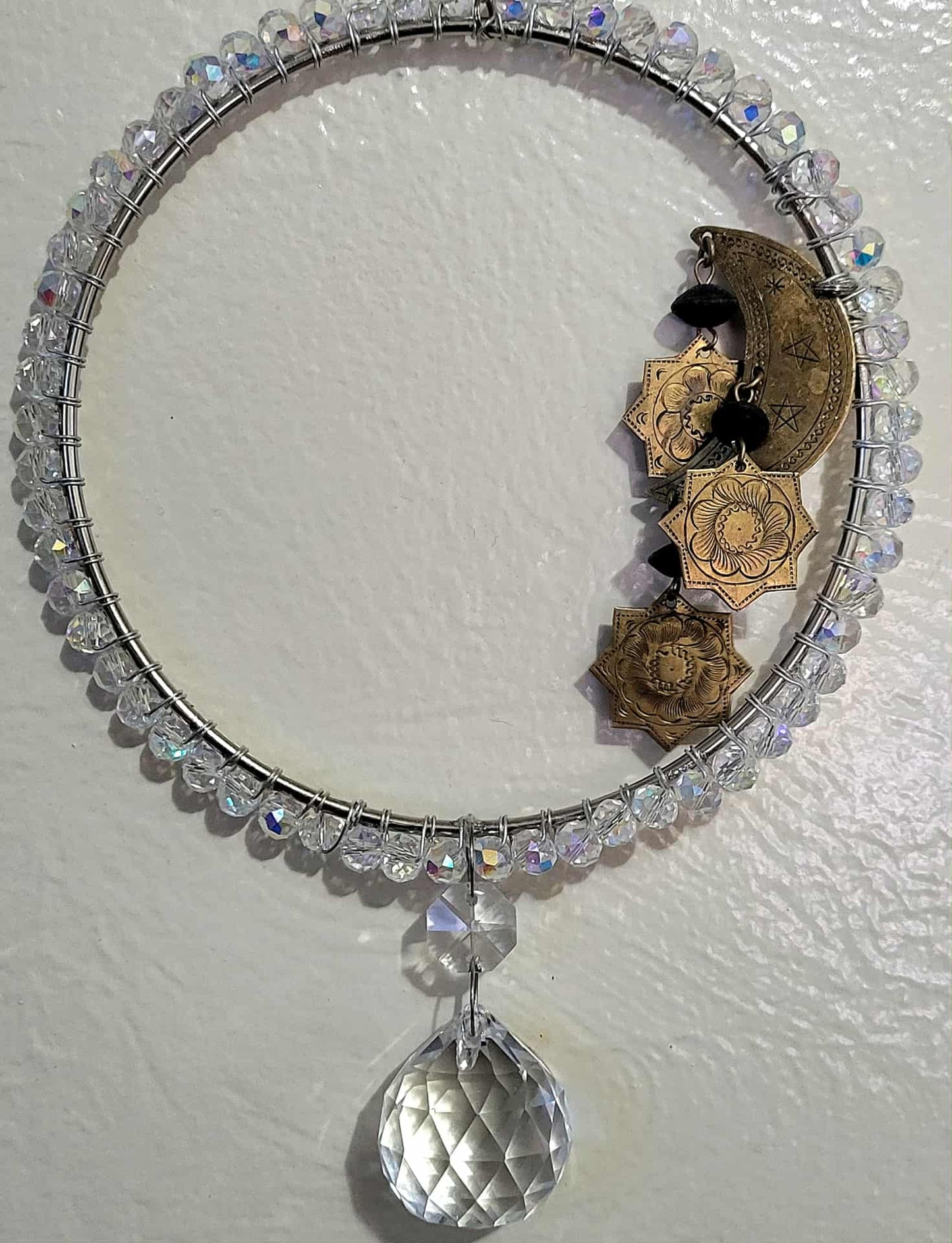 Celestial Sun & Moon Suncatcher with Hanging Prism, Garden Art, Yard Decor, Window Art