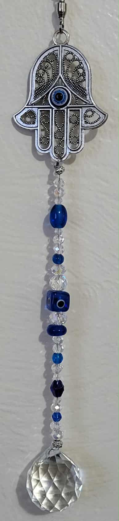 Downward Hamsa Hand Suncatcher with Hanging Prism, Garden Art, Yard Decor, Window Art