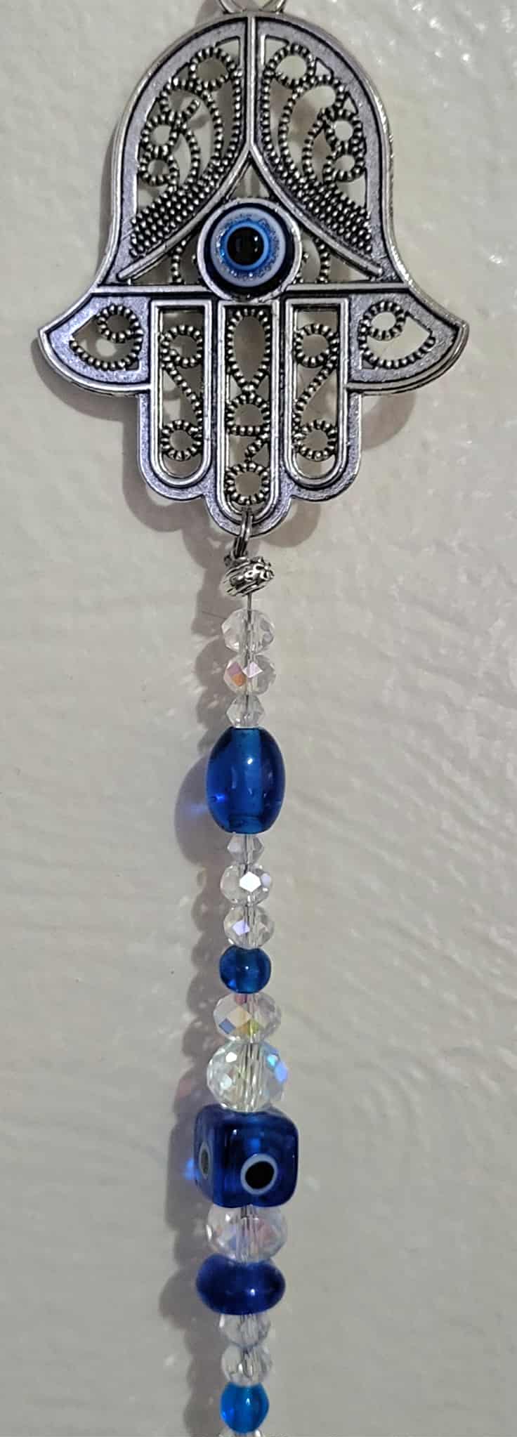 Downward Hamsa Hand Suncatcher with Hanging Prism, Garden Art, Yard Decor, Window Art