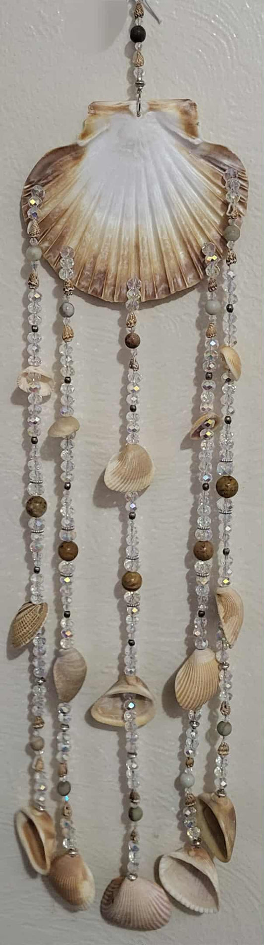 Natural Seashell, Crystal Suncatcher, Shell Suncatcher, Coastal and Beach Suncatcher - Windchimes - Rainbow Jasper & Amazonite Stones